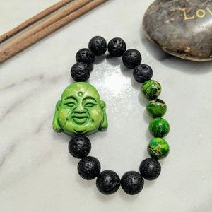 Buddha Zen green bracelet lava rock howlite